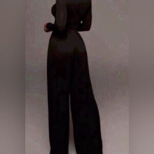 Women’s Black Self-Double Layer Wide Leg Pants Small